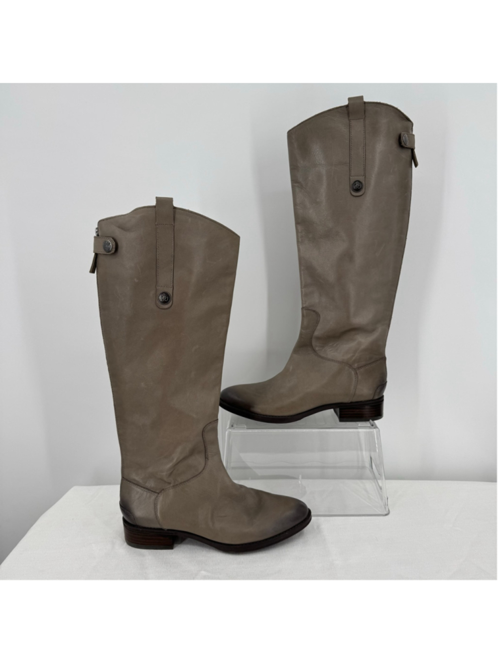 Sam Edelman Gray Penny Riding Boots Genuine Leather Equestrian Size 37.5/7